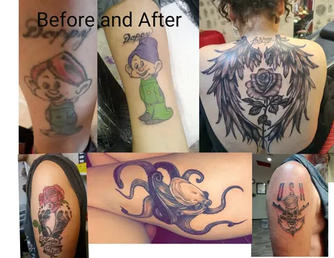 Before and after: three older tattoos reworked into new pieces